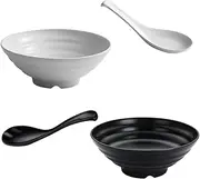 MTSDM Set of 2 Ramen Bowl Set, 37 Ounce 9 Inch Large Japanese Style Noodle Soup Bowls Salad Bowl Set with Spoons for Ramen, Pho, Udon, Noodles, Asian Dishes (1 Black and 1 White, 2 Spoons)
