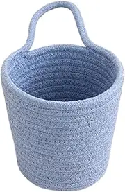 LeoLeoyy Cotton Rope Basket for Organizing - Cotton Rope Storage Basket for Wall,Wall Basket with Handle for Kitchen, Bathroom Or Living Room (Blue)