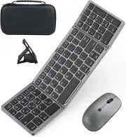 Foldable Keyboard and Mouse for Laptop, Travel Bluetooth Folding Space Grey