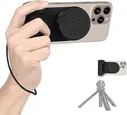 Zurligi Magnetic Camera Grip, 3 in 1 Fill Light Assist Shooting Grip with Detachable Remote, Light Source and Selfie Mirror, Universal Magnetic Mount for iPhone/Android (Black)