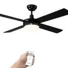 Modern Ceiling Fan with Lamp 52inch w/ Remote DC Fan 4 Blade 6-Speed Black 132CM