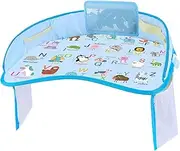 CoudarTitie Kids Travel Tray, Tablet Phone Holder, Stroller Cartoon Tray, Game Table, Toddler Lap Desk Organizer for, Animal ABC