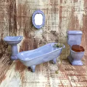 1:12 Dollhouse miniature blue porcelain bathroom set toilet basin bathtub .u.