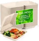 100% Home Compostable 50 Pack Disposable Clamshell Take Out Food Containers, 8X8