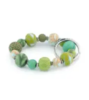 NEW JILZARAH Handmade Clay Beads BOTANICAL GREEN BLUE 15mm SMALL Wrist Keychain