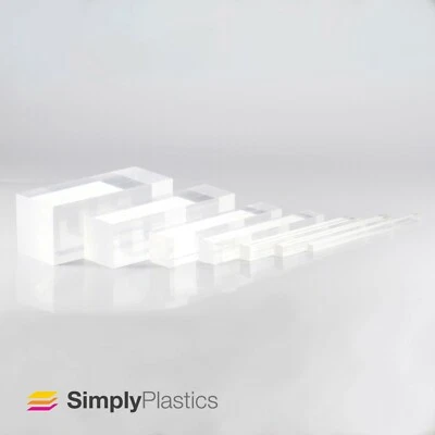 Square Clear Extruded Acrylic Plastic Perspex Rod Bar / Various Diameters