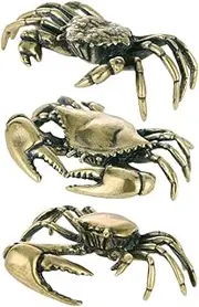 3Pcs Chinese Feng Shui Crab Mini Brass Crab Figurine Animal Sculpture Statue Good Luck Wealth Porsperity Figurine Fish Tank Ornament Cornucopia
