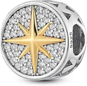 [Bolenvi] I'd Be Lost Without You Crystal Compass 925 Sterling Silver Charm Bead For Pandora & Similar Charm Bracelets, Silver, No Gemstone
