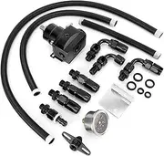 Universal Adjustable Car Fuel Pressure Regulator Kit with Gauge 100PSI High Performance Sturdy Material for Turbocharged Engines (All Black)