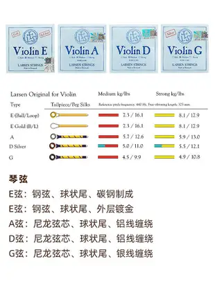 丹麥Larsen拉森獨奏級小提琴弦淺藍套弦鍍金E弦/A/D/G單弦4/4套弦~樂器配件~