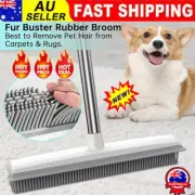 Rubber Broom Squeegee Bristle Sweeper 47.2" Long Handle for Pet Hair Remover DM