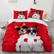 v99 Bed Sheets Lovely Animal Bedding Sets White Duvet Quilt Cover Set Comforter Bed Linen Pillowcase King Queen *cm Size Dogs Pets Dog 3-Piece Bedding