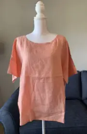 New Eileen Fisher Organic Handkerchief Linen Bateau Neck Top In Peach Sz M