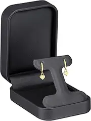 [ALLUREPACK] ALLURE - Rich Leatherette T-Style Earring Box, Premium Black Luxury Diamond T-Style Earring Case, Soft Velvet Interior. Matching Black Interior Leather for Proposals, Engagement, Wedding Anniversary