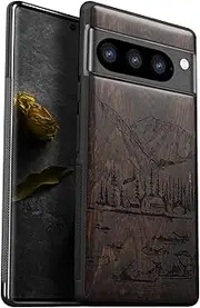 Carveit Wood Case for Pixel 8 Pro Case [Natural Wood & Black Soft TPU] Shockproof Protective Unique Wooden Cover Compatible with Google Pixel 8 Pro (Lakes and Mountains-Blackwood)