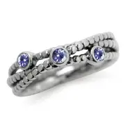 3 Stone Tanzanite 925 Sterling Silver Stackable Ribbon Ring Jewelry for Women
