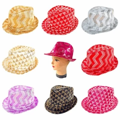 FEDORA Trilby Hat Cap Glitter Sequin Sequinned Dance Party Costume MJ Jazz Hats