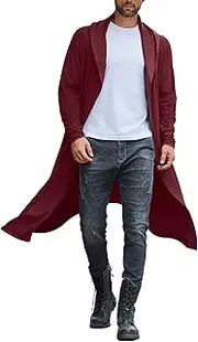 [COOFANDY] Long Hooded Cardigan Men Lightweight Cloak Costume Open Front Drape Cape Overcoat with Pockets