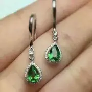 2.Ct Simulated Green Emerald Drop & Dangle Earrings14K White Gold Plated