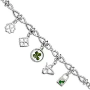 [JewelryWeb] 6.1mm 925 Sterling Silver Plat. Plated Clover Epoxy Enamel With 1.5 Ext. Bracelet 15 Centimeters Link-Bracelet