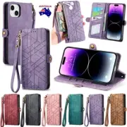 For iPhone 16 15 14 13 12 11 Pro Max XS Plus Zip Wallet Case Flip Leather Cover