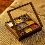 Handmade Wooden Jars Spice Container Box with Spoon Kitchen Masala Kitchen & Bar