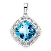 Sterling Silver Blue Topaz and Real Diamond Pendant