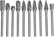 10Pcs Carbide Burr Set, Alloy Tungsten Steel High Hardness Carbide Rotary Burr Set for Dremel Wood Carving Bits Woodworking