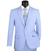 LUCCI Men's Light Blue 2-Button Slim-Fit Poplin Polyester Suit, 34S-52L - NEW