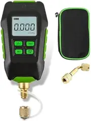 Digital Vacuum Gauge, HVAC Micron Vacuum Tester with 6 Units 7/16-20UNF(1/4 SAE), Digital Vacuum Micron Meter Set with Buzzer Alarm, 1/4 SAE Extension Connector Fitting