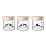 Ambrosia 3 Piece Tea, Coffee & Sugar Glass Canister Set with Pinewood Lids 750ml