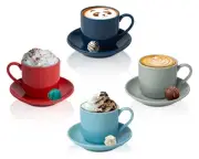 4oz. Espresso Cups Set of 4 With Matching Saucers - Premium Porcelain, 8 Piec...