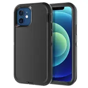 For Apple iPhone 12 Case Drop Resistant Defender Tradies Heavy Duty Rugged Shockproof Cover (Black)
