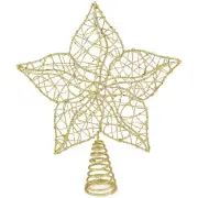 Glittered Star Tree Topper - Christmas Gold Sparkle Wire Star Flower Leafy Pe...