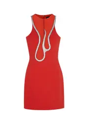 David Koma Red Crystal-embellished Tulle-panelled Mini Dress - 6 6