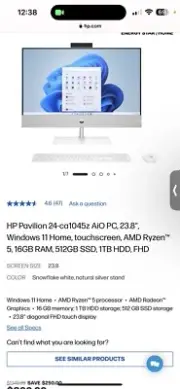 HP pavilion 24-ca1045z AiO PC, 23.8”. windows 11 home, touchscreen