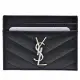 【YSL】MONOGRAM系列V字縫線牛皮銀色金屬LOGO萬用票卡/證件名片夾(黑423291-BOW02-1000)