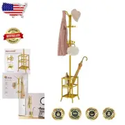 12-Hook Metal Coat Rack Stand with Umbrella Holder – Stylish Entryway Organizer