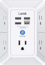 5 Outlet Extender Multi Plug Wall Outlets with 4USB Charging Ports (1 USB C Out)