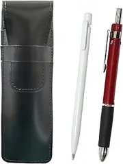 2 Pack Slim Cow Leather Pencil Case Black Ultra Fine Retractable Eraser White and Triangle 3 Mecara Rubber Set Red ASBER15W-TR3M-R-2