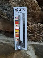 Stainless Steel Korea Collectible Long Spoon And Chopstick Set (NEW)