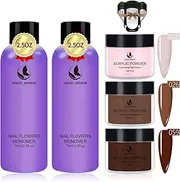 MAGIC ARMOR Acrylic Liquid Monomer and Nail Powder Set- Professional Acrylic Nail Kit Acrylic Dip Powder with 3 Colors Brown Nail Power for Nail Extension Carving Manicure French Fake Nails Tips Art Set
