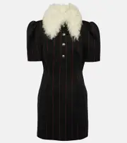 [Alessandra Rich] Alessandra Rich Pinstripe collared wool-blend minidress AU 14 black