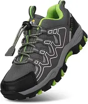 [UOVO] Boys Shoes Boys Tennis Running Sneakers Waterproof Hiking Shoes Kids Outdoor Fashion Sneakers Slip Resistant (Big/Little Boys), Gray/Green, 3.5 Big Kid