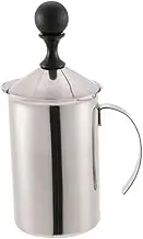 LABRIMP Hand Pump Milk Frother Stainless Steel Foamer Pitcher for Coffee Lattes Cappuccinos Portable Manual Frothing Cup with Double-mesh Lid for Home Cafe Use Silver