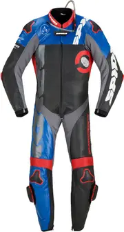 Spidi DP-Progressive Perforated Pro One Piece Motorcycle Leather Suit, black-red-blue, Size 50 Black Red Blue
