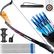 "54'' Recurve Bow and Arrow Set Adults 30/40 lbs, Archery Traditional Wooden ...