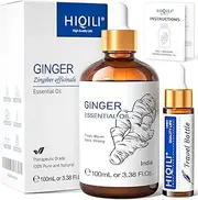 HIQILI Pure Ginger Essential Oil for Lymphatic Drainage Massage, Swelling Pain, Skin, Hair, Diffuser,Large Bottle with Dropper -100ml