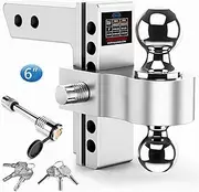 Adjustable Trailer Hitch - 6 Inch Drop Hitch Ball Mount for 2 Inch Receiver, 12,500 GTW, 2" and 2-5/16" Stainless Steel Tow Balls, Aluminum Tow Hitch with Double Anti-Theft Pins Locks