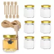 1.5oz 6Pack Mini Glass Hexagon Jars Gold Lids, Bronze Bee Charms Honeybee Pen...